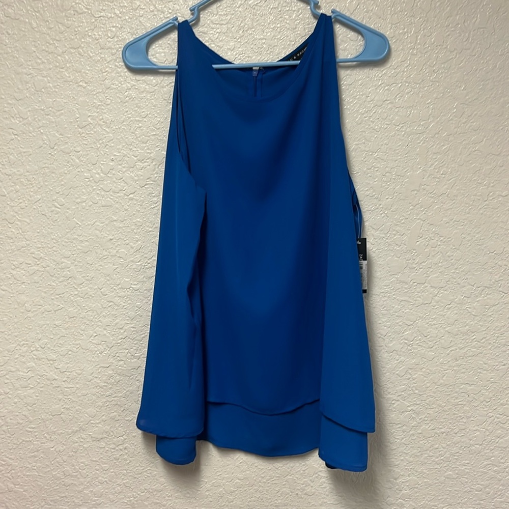 NWT ZAC & RACHEL Blue Sleeveless Chiffon Blouse Size Large
